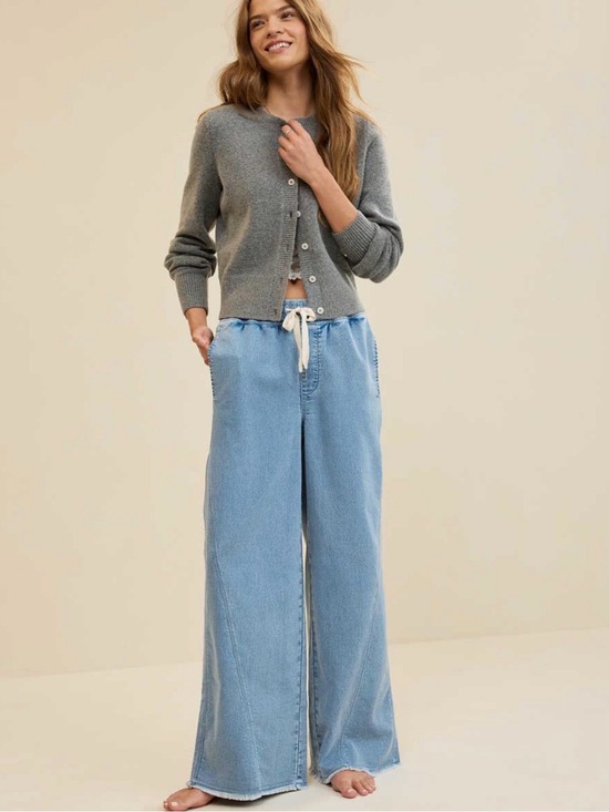 aerie Denim - Aerie Soft Landing Wide Leg Light Blue Jean style Trousers, Drawstring, M